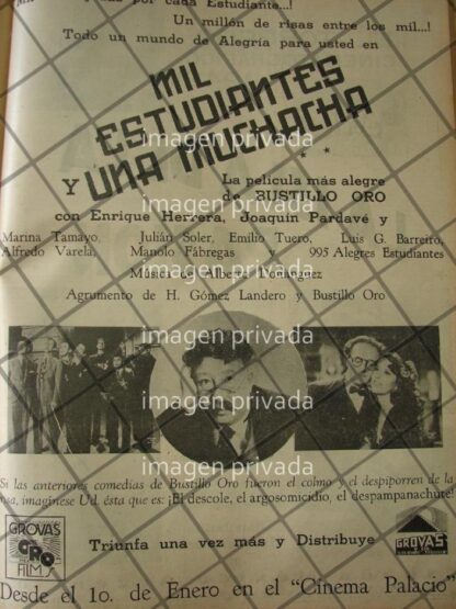 CARTEL ANTIGUO PELICULA MIL ESTUDIANTES Y UNA MUCHACHA 1941