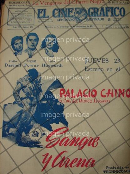 CARTEL ANTIGUO DE CINE PELICULA SANGRE Y ARENA 1941