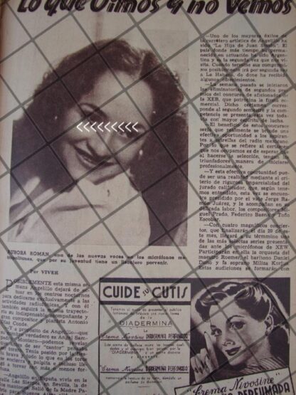 AFICHE RETRO CANTANTE AURORA ROMAN Y OTROS 1944