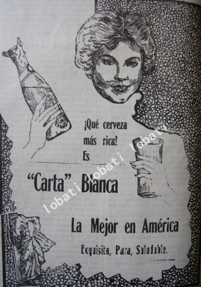 CARTEL ANTIGUO ORIGINAL DE MINI CARTEL CERVEZA CARTA BLANCA 1911 /158