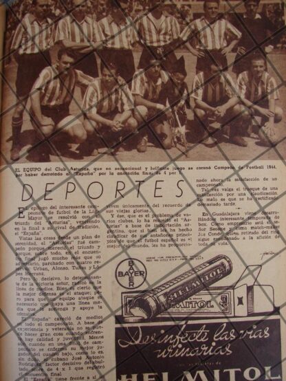 AFICHE ANTIGUO CLUB ASTURIAS CAMPEON DEL FUTBOL 1944