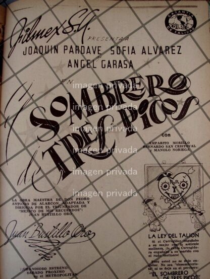 AFICHE ANTIGUO ESTRENO PELICULA EL SOMBRERO DE 3 TRES PICOS