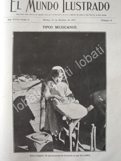 PORTADA ANTIGUA ORIGINAL  1911 NIÑA INDIGENA DE CULIACAN SINALOA