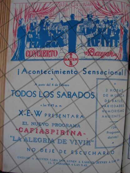 AFICHE ANTIGUO 1939 CONCIERTO BAYER RADIODIFUSORA XEW