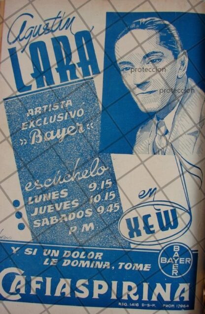 AFICHE ANTIGUO 1939 CONCIERTO BAYER AGUSTIN LARA XEW /RARO