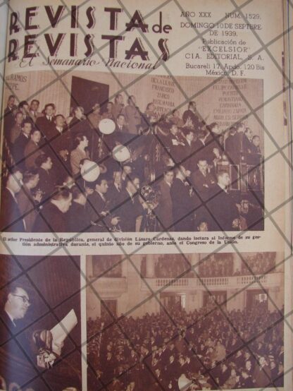 AFICHE ANTIGUO 1939 5TO INFORME. LAZARO CARDENAS EN CONGRESO