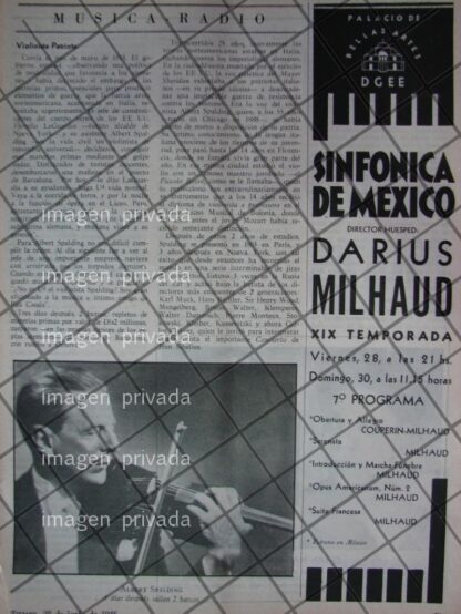 AFICHE RETRO ORQUESTA SINFONICA CARLOS CHAVEZ Y ALBERT SPALDING