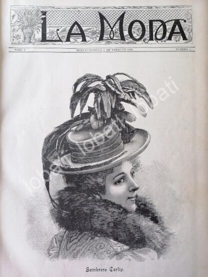 CARTEL ANTIGUO ORIGINAL DE REVISTA ANTIGUA DE MODAS 1898 " LA MODA " NUMERO 1 UNICO - Imagen 2