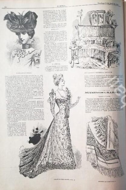 GRABADO ANTIGUO MODAS DE 1898 CAPOTA Y VESTIDOS - Imagen 2