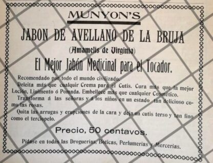 CARTEL PUBLICITARIO ANTIGUO JABON MUNYONS 1906