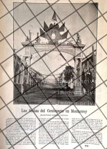 AFICHE ANTIGUO FIESTAS DEL CENTENACIO B.J MONTERREY 1906