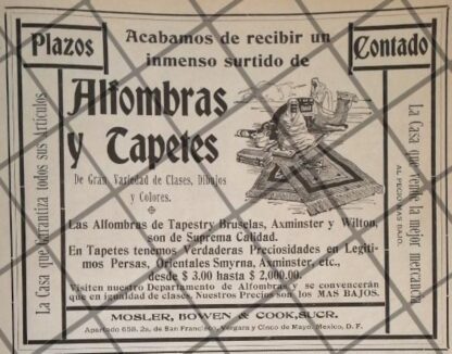 CARTEL PUBLICITARIO ANTIGUO TIENDA MOSLER BOWEN 1906