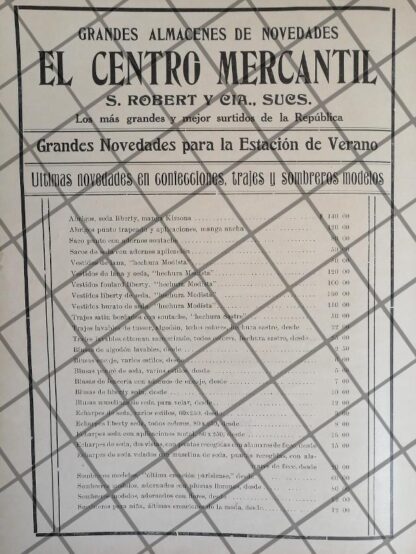 CARTEL ANTIGUO TIENDA EL CENTRO MERCANTIL 1911 -38