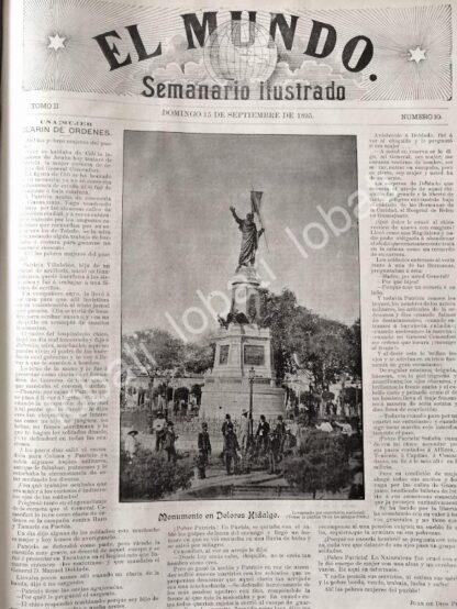 PORTADA ANTIGUA ORIGINAL  1895 INAUGURAN MONUMENTO A HIDALGO