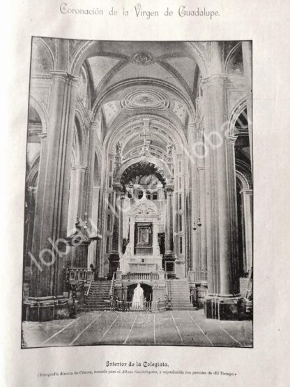 GRABADO ANTIGUO INTERIOR DE LA COLEGIATA, BASILICA 1895 RLG