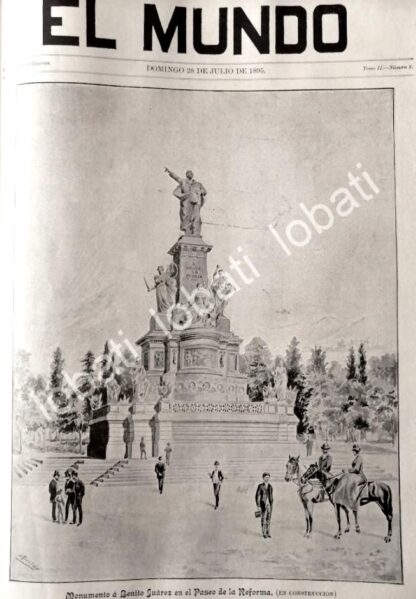 PORTADA ANTIGUA ORIGINAL  1895 MONUMENTO A BENITO JUAREZ D.F