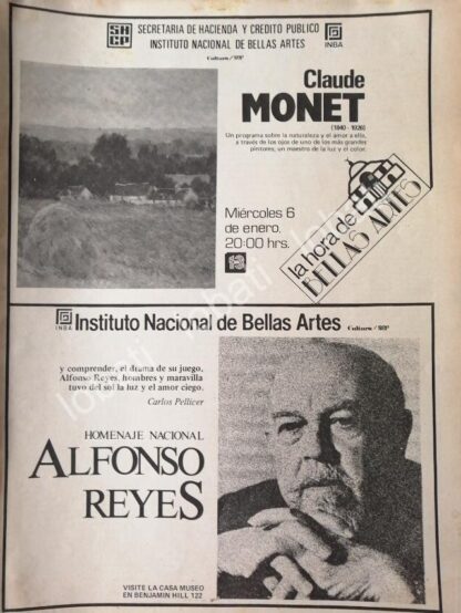 CARTEL ANTIGUO ORIGINAL DE INBA. HOMENAJE NACIONAL A ALFONSO REYES 1982 Y MAS