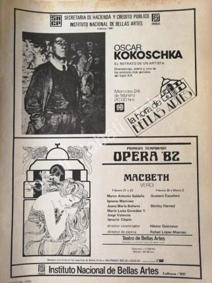 CARTEL ANTIGUO ORIGINAL DE INBA. TEMPORADA DE OPERA 1982 & OSCAR KOKOSCHKA +