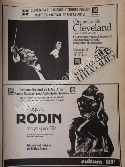 CARTEL ANTIGUO ORIGINAL DE INBA. LA ROQUESTA DE CLEVELAND 6 EXPOSICION RODIN 1982