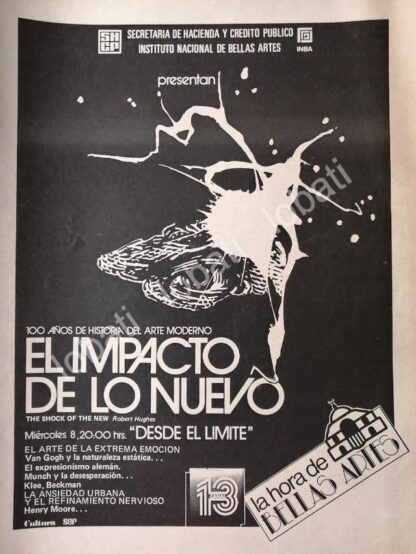 CARTEL ANTIGUO ORIGINAL DE INBA. EL IMPACTO DE LO NUEVO DE ROBERT HUGHES 1981 Y OTROS