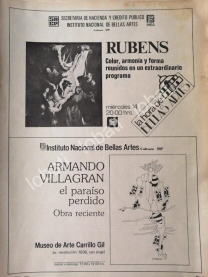 CARTEL ANTIGUO ORIGINAL DE INBA. ARMANDO VILLAGRAN & COLECCION RUBENS 1981