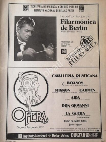 CARTEL ANTIGUO ORIGINAL DE INBA PRESENTA. CLAUDE MONET Y TEMPORADA DE OPERA 1982