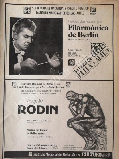 CARTEL ANTIGUO ORIGINAL DE INBA PRESENTA. FILARMONICA DE BERLIN Y MAS 1983