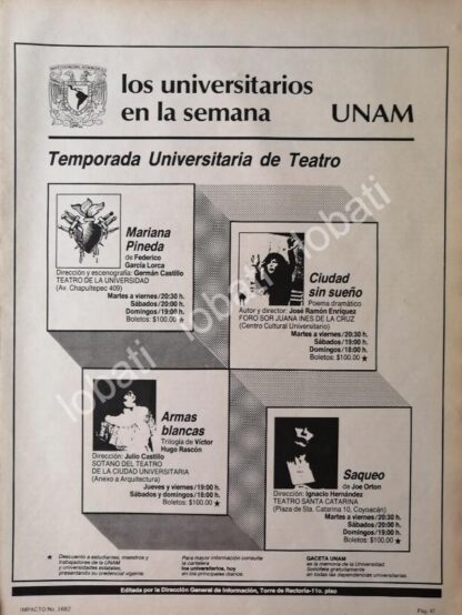 CARTEL ANTIGUO ORIGINAL DE UNAM TEMPORADA UNIVERSITARIA DE TEATRO 1982 /13