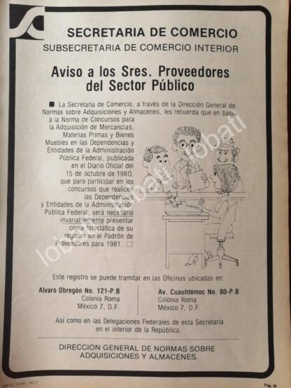 CARTEL ANTIGUO ORIGINAL DE SECRETARIA DE COMERCIO 1980 PROVEEDORES /34