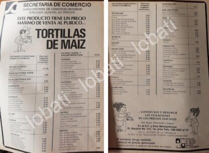 CARTEL ANTIGUO ORIGINAL DE SECRETARIA DE COMERCIO 1981 PRECIO DE LA TORTILLA /28