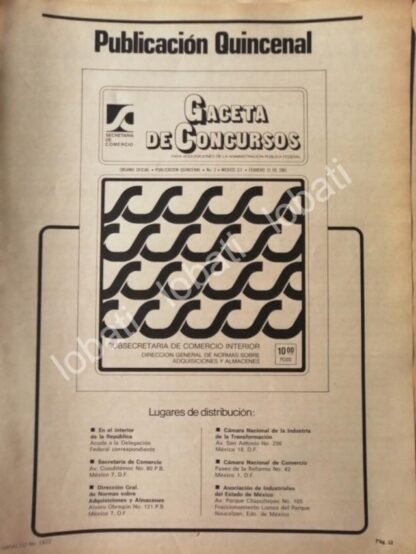 CARTEL ANTIGUO ORIGINAL DE SECRETARIA DE COMERCIO 1981 GACETA DE CONCURSOS /27