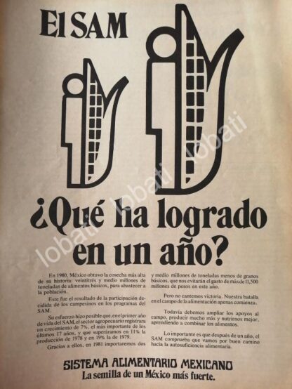 CARTEL ANTIGUO ORIGINAL DE AFICHE DEL SISTEMA ALIMENTARIO MEXICANO 1981 /15