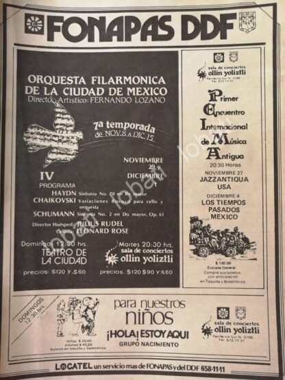 CARTEL ANTIGUO ORIGINAL DE FONAPASS DDF EVENTOS DE NOV-DIC DE 1981 /7