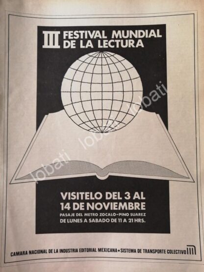 CARTEL ANTIGUO ORIGINAL DE 3ER FESTIVAL MUNDIAL DE LECTURA 1980 /5/ RARO