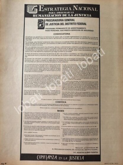 CARTEL ANTIGUO ORIGINAL DE CIRCULAR PROCURADURIA GENERAL DE JUSTICIA D.F. 1981 /58