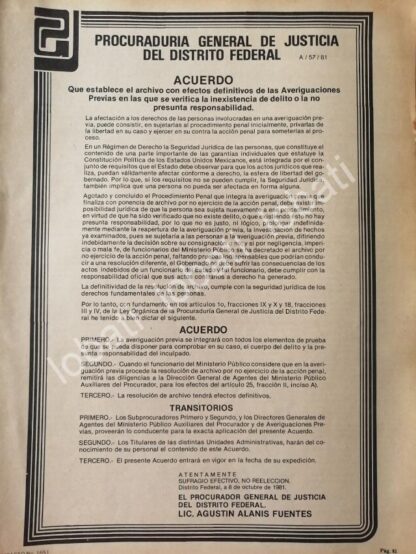 CARTEL ANTIGUO ORIGINAL DE CIRCULAR PROCURADURIA GENERAL DE JUSTICIA D.F. 1981 /57