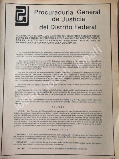 CARTEL ANTIGUO ORIGINAL DE CIRCULAR PROCURADURIA GENERAL DE JUSTICIA D.F 1981 /53