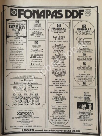 CARTEL ANTIGUO ORIGINAL DE FONAPAS DDF EVENTOS DE abril 1981 /103