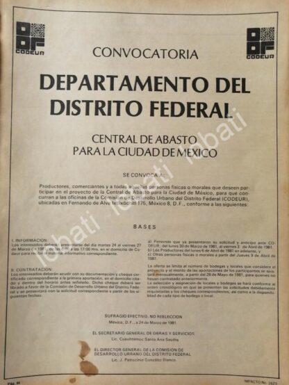 CARTEL ANTIGUO ORIGINAL DE INICIAN OBRAS CENTRAL DE ABASTOS D.F 1980 /N87