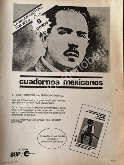 CARTEL ANTIGUO ORIGINAL DE SEP LANZA CUADERNOS MEXICANOS 1981 /85