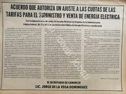 CARTEL ANTIGUO ORIGINAL DE AJUSTE DE PRECIOS. SECRETARIA DE ENERGIA 1981 /75