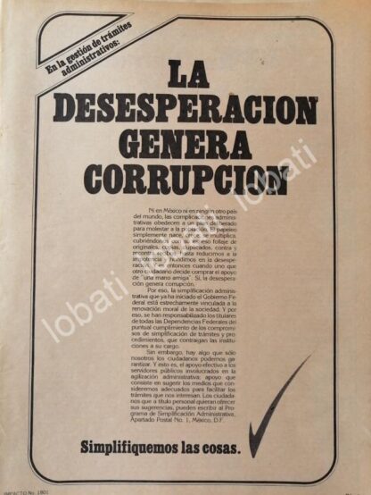 CARTEL ANTIGUO ORIGINAL DE GOBIERNO FEDERAL SIMPLIFICACION BUROCRATICA 1984 /73