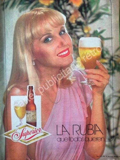 CARTEL ANTIGUO ORIGINAL DE CERVEZA SUPERIOR 1979 LA RUBIA QUE TODOS QUIEREN