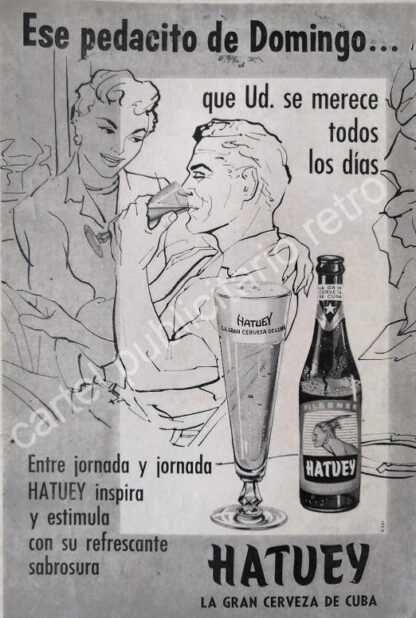 CARTEL ANTIGUO ORIGINAL DE CERVEZA HATUHEY 1951 CUBA / MUY RARO