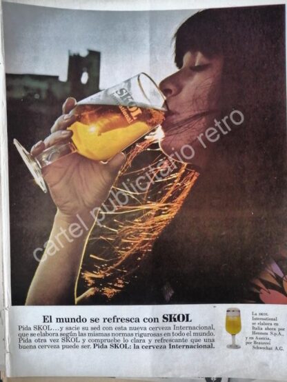 CARTEL ANTIGUO ORIGINAL DE CERVEZA SKOL 1967 / RARO