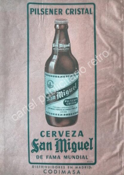 CARTEL ANTIGUO ORIGINAL DE CERVEZA SAN MIGUEL 1958 / RARO