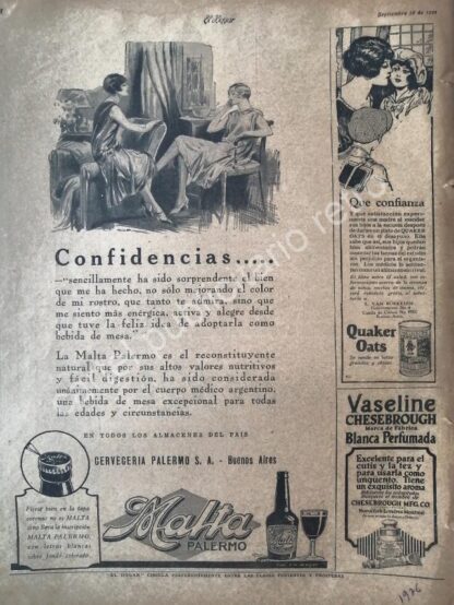 CARTEL ANTIGUO ORIGINAL DE CERVEZA DE MALTA PALERMO Y MAS 1926 /2