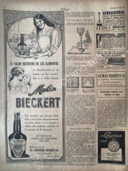 CARTEL ANTIGUO ORIGINAL DE CERVEZA BIECKERT Y OTRAS PUBLICIDADES 1926