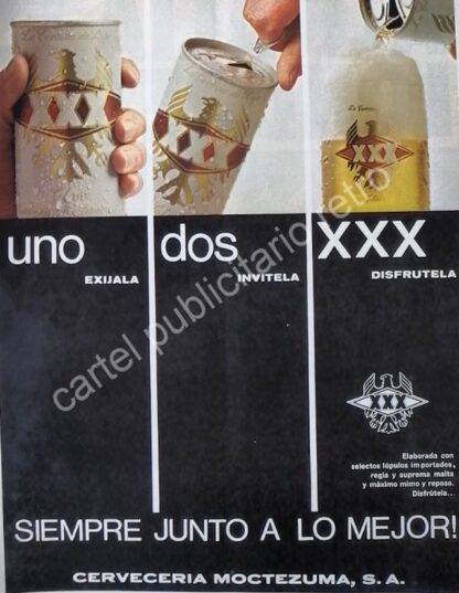 CARTEL ANTIGUO ORIGINAL DE CERVEZA XXX 1967 CERVECERIA MOCTEZUMA /10