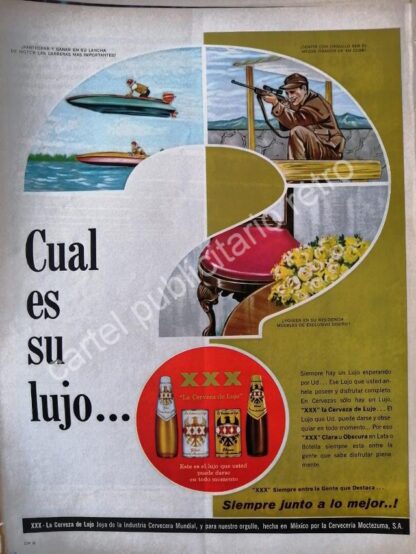 CARTEL ANTIGUO ORIGINAL DE CERVEZA XXX 1960s CERVECERIA MOCTEZUMA /9